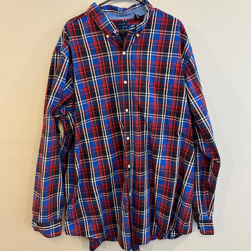 Chaps Easy Care 3XLT Long Sleeve Button Down in Red and Blue Plaid (Used)